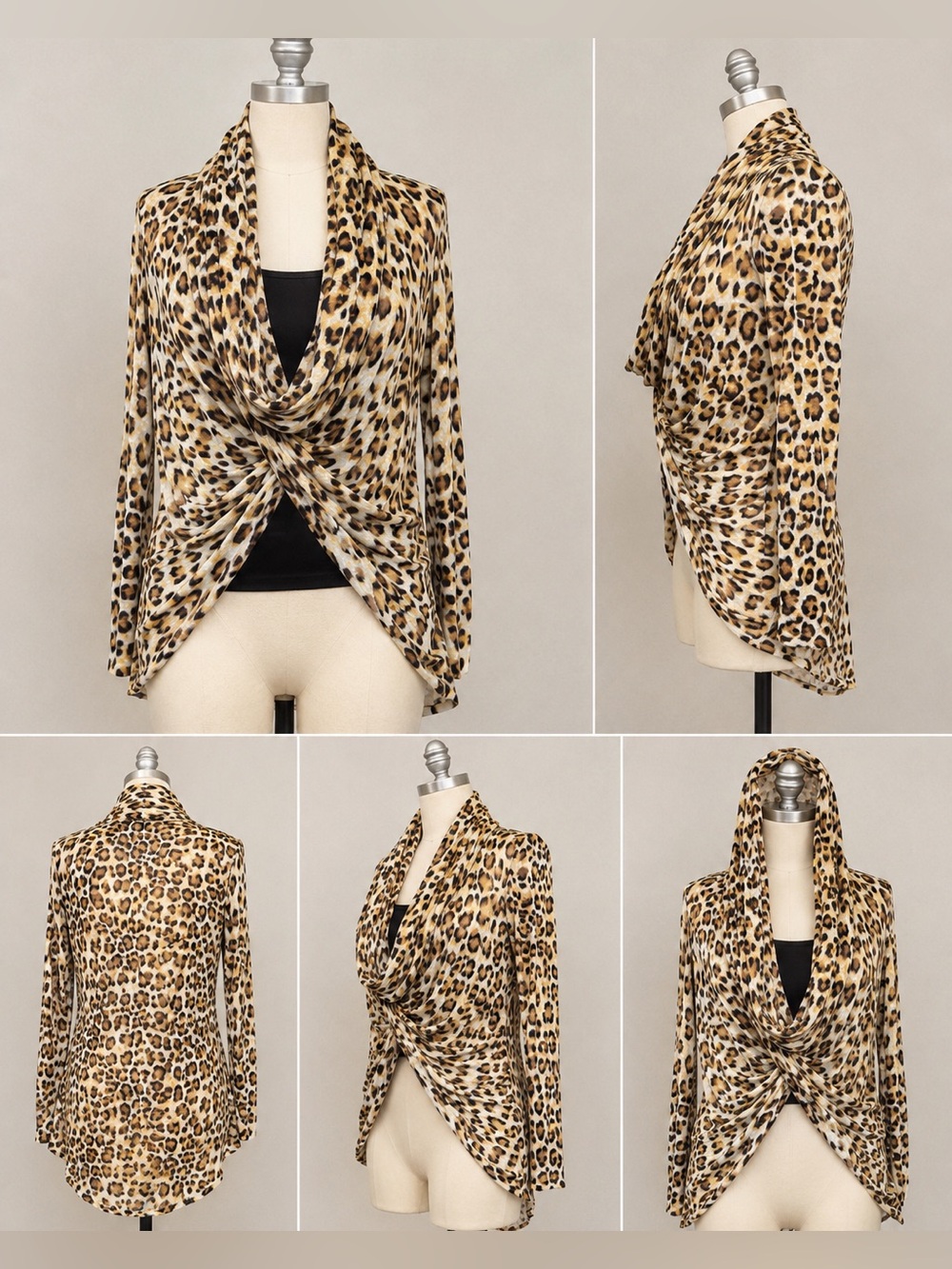 Alice + Olivia Leopard-Print Drape Cardigan - Tan, Black